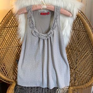 Gray polka dot tank.